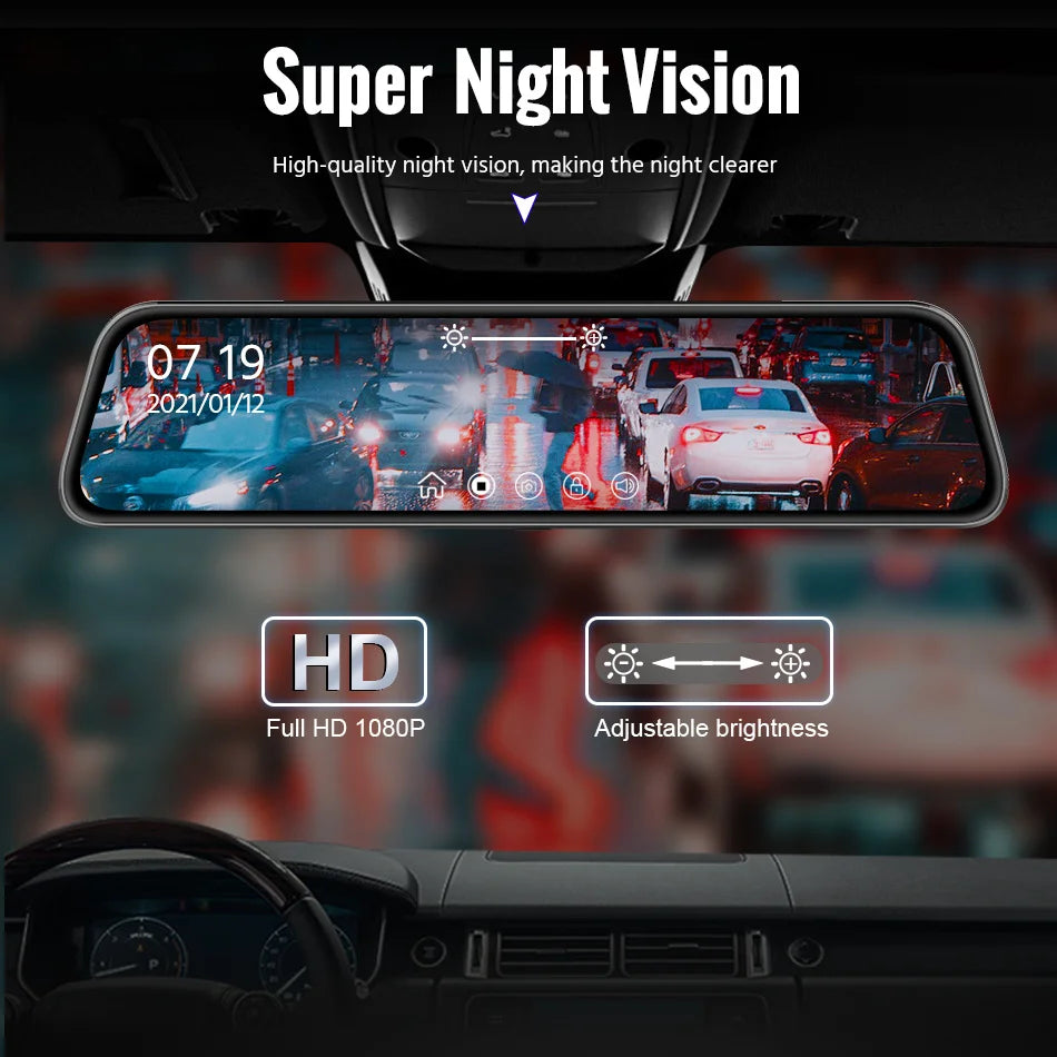 10 Inch Car DVR Mirror Video Recorder 1080P Touch Screen Dashcam for Car Dual Lens Streaming Driving Recorder Dash Camera