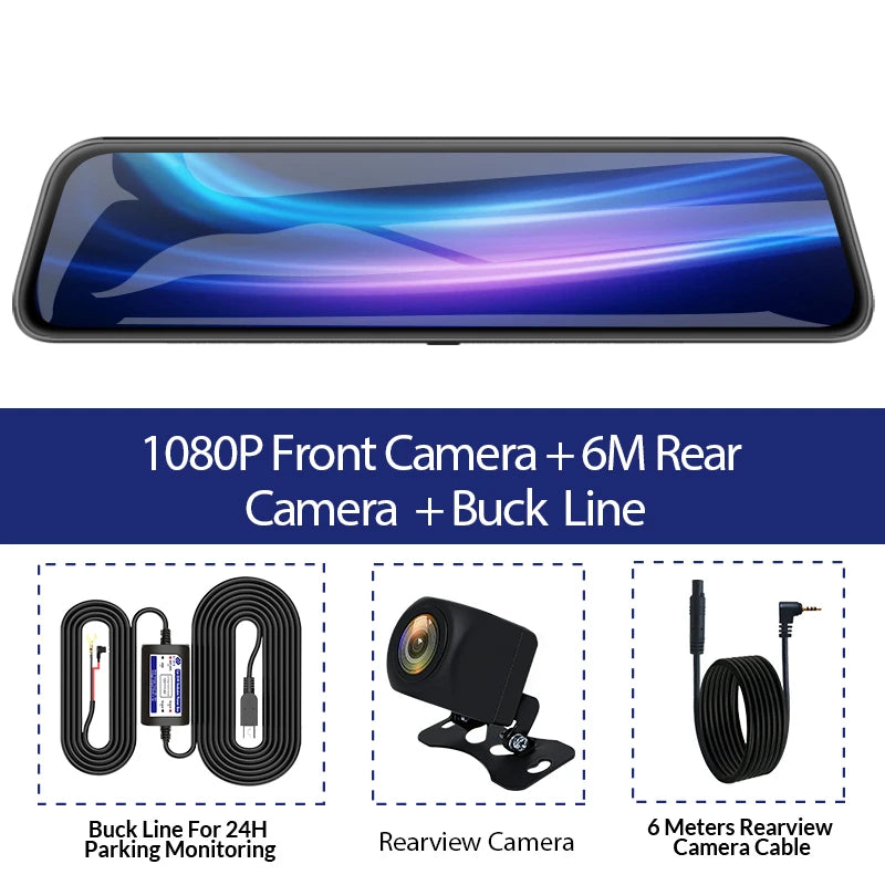 10 Inch Car DVR Mirror Video Recorder 1080P Touch Screen Dashcam for Car Dual Lens Streaming Driving Recorder Dash Camera