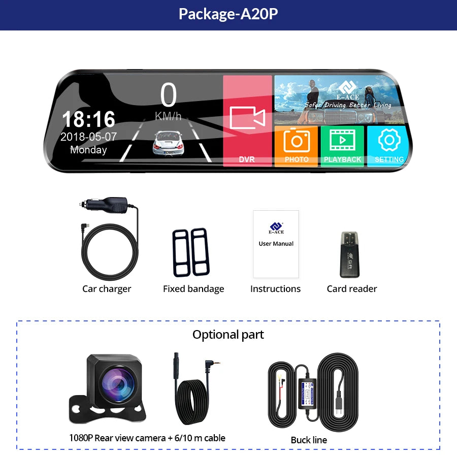 10 Inch Car DVR Mirror Video Recorder 1080P Touch Screen Dashcam for Car Dual Lens Streaming Driving Recorder Dash Camera