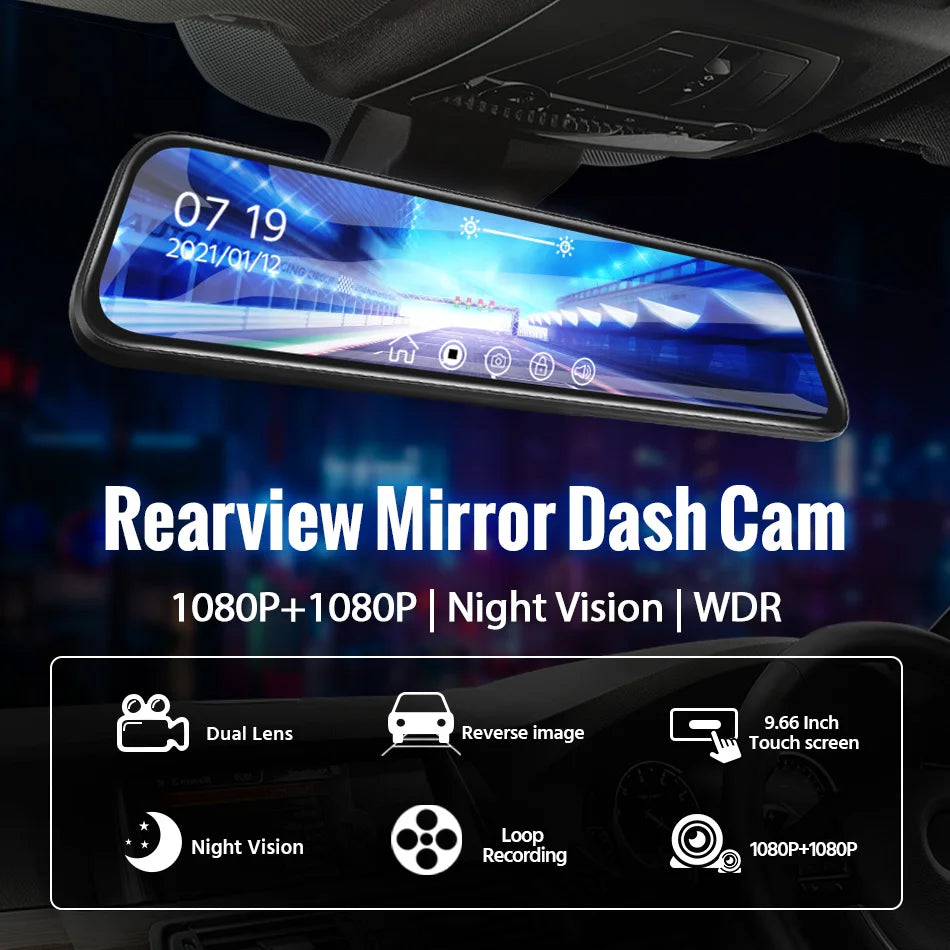 10 Inch Car DVR Mirror Video Recorder 1080P Touch Screen Dashcam for Car Dual Lens Streaming Driving Recorder Dash Camera